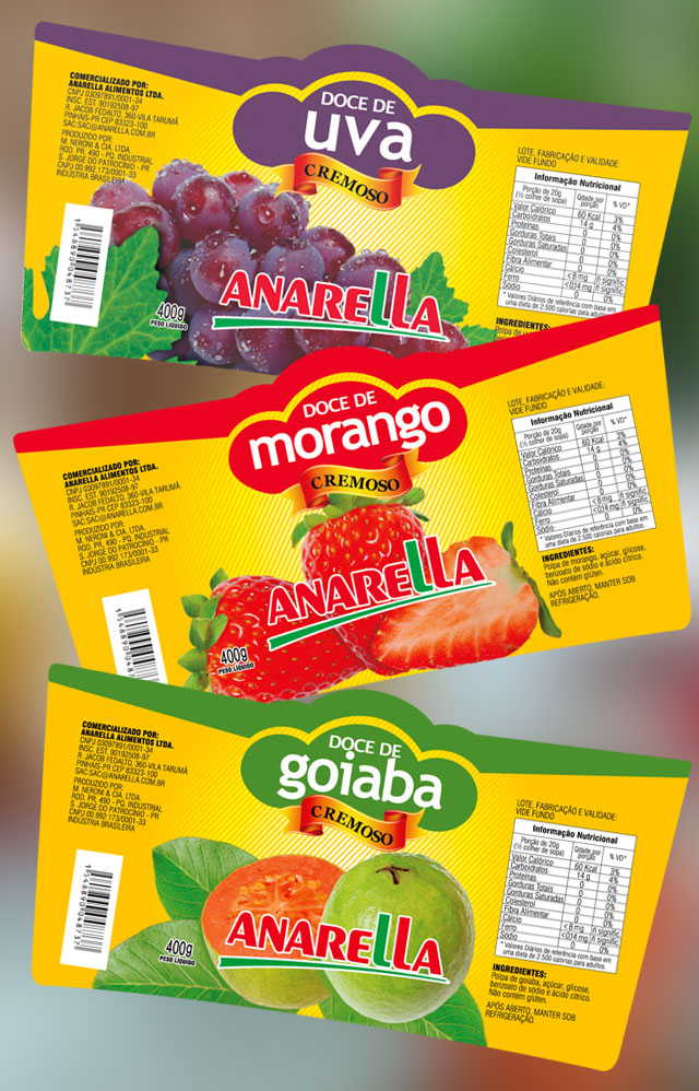 Projeto gráfico para rótulos de doces Anarella design rótulo Anarella